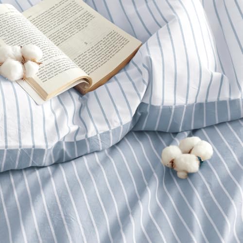 Image of Nayoroom Striped Duvet Cover Queen Reversible Blue White Stripe Bedding Set