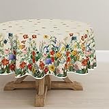Horaldaily Spring Tablecloth 70×70 Inch Round, Floral Flowers Watercolor Washable Table Cover for Party Picnic Dinner Decor