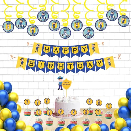 Untumble Police Theme Birthday Decoration For Boys | Swirls & Toppers Kit For Police Birthday Decoration | Includes Swirls, Cake & Cup Cake Toppers, Happy Birthday Banner & Balloons | Pack of 56 Untumble Police Theme Birthday Decoration For Boys | Swirls & Toppers Kit For Police Birthday Decoration | Includes Swirls, Cake & Cup Cake Toppers, Happy Birthday Banner & Balloons | Pack of 56