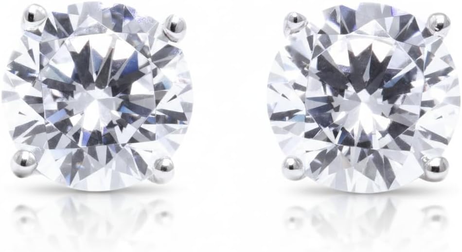Diamond Earrings For Women, Diamond Stud Earrings For Men, 14k White Gold 1ct - 2 carat Princess, Heart, Round Cut Screw Back Earrings VVS1 D-E Color [Simulated Diamond] Fox Jewelry Co - Image 3