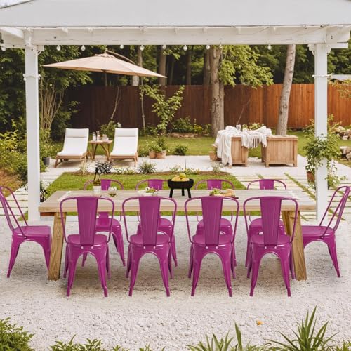 Image of Furmax Metal Dining Chair Indoor Outdoor Use Stackable Classic Trattoria Chair Chic Dining Bistro Cafe Side Metal Chairs Set of 4