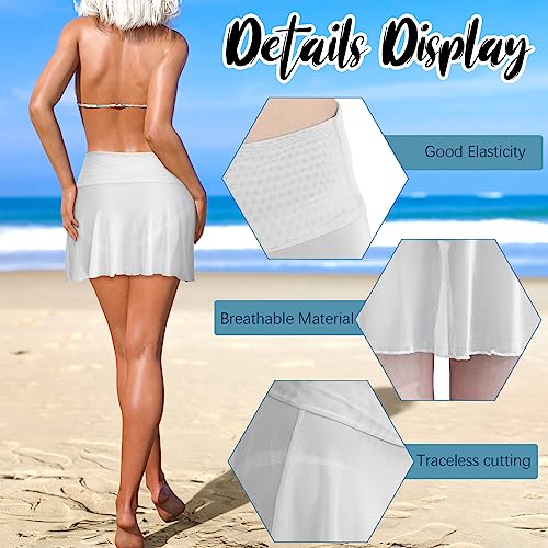 2 Pieces Women Sheer Mesh Mini Skirts Girls See Through Swim Cover Ups Swimsuit Beach Skirt Cover up High Waist Bikini Coverups for Summer4