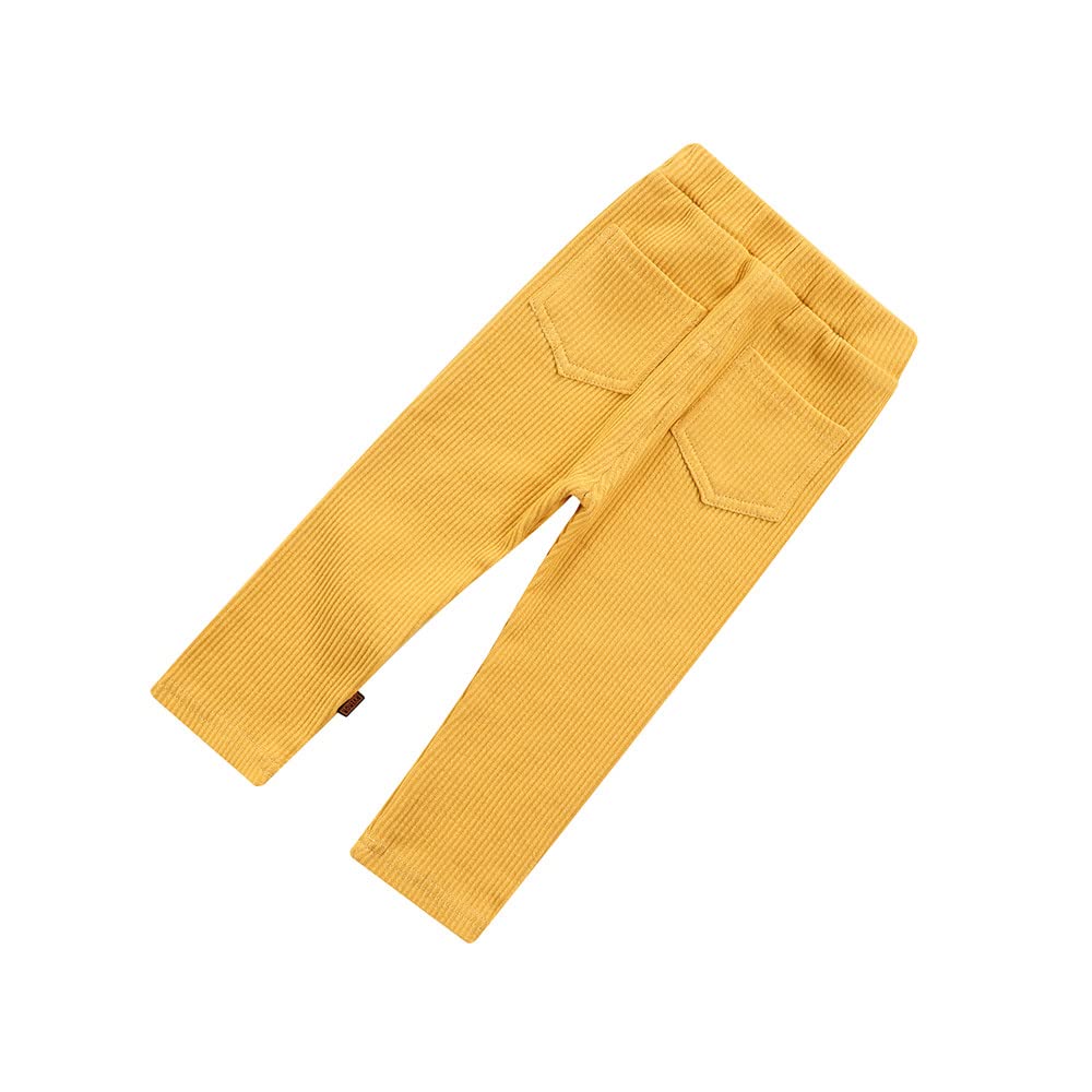 Rrchclouz Toddler Baby Girl Boy Fall Winter Clothes Rib Knit Pants Warm Legging Solid Color Pocket Unisex Trousers Bottom (Yellow,3-4T)