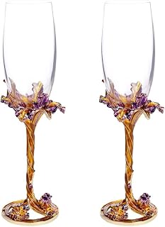 SUQ I OME Enamel Wine Crystal Champagne Flutes Glasses Set of 2, Decorative Enamel Champagne Glasses, Gifts for Brides and Grooms, Wedding, Valentine, Anniversary, Birthday