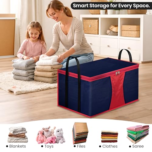 Image of Storite Multi-Purpose Moisture Proof Heavy Duty 1680 Denier Nylon 110 L Super-Size Large Toys /Stationery Paper /Blankets /Clothes Storage Bag - Red /Navy Blue (63.5 x 45.7 x 38cm)