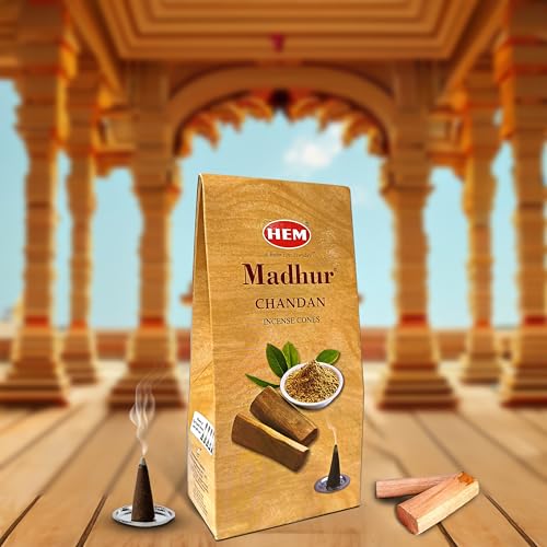 Image of Hem Madhur Chandan Dhoop Cones | Sandalwood Fragrance for Pooja, Meditation & Festivals | Long-Lasting Aroma | Charcoal-Free Premium Dhoop Cones | 100g (Approx. 43 Cones)| Buning Time - 35-40 min*|