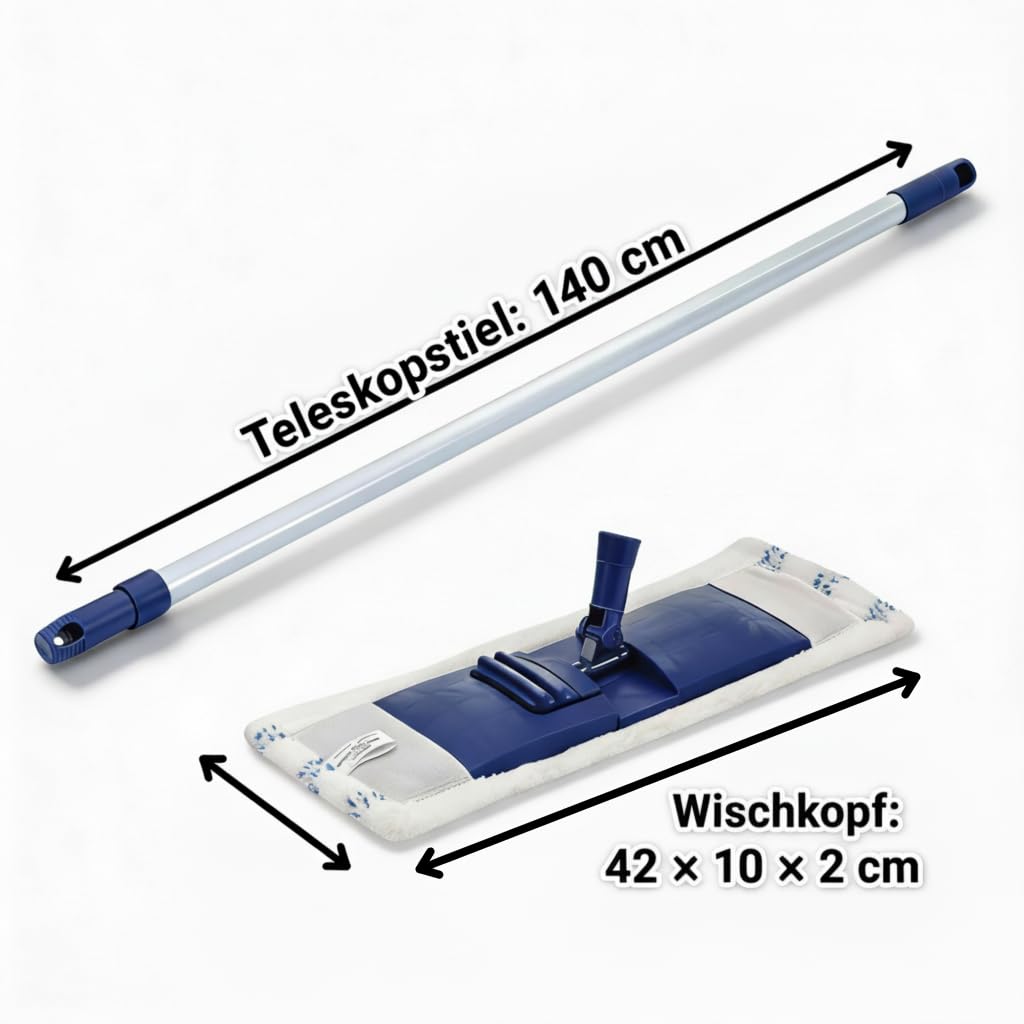 Novaliv System mopa do podłóg z drążkiem | 3-częściowy biały | 46 x 13 cm i 140 cm długości | oszczędność miejsca | mop do czyszczenia podłóg z laminatu, podłóg z twardego drewna