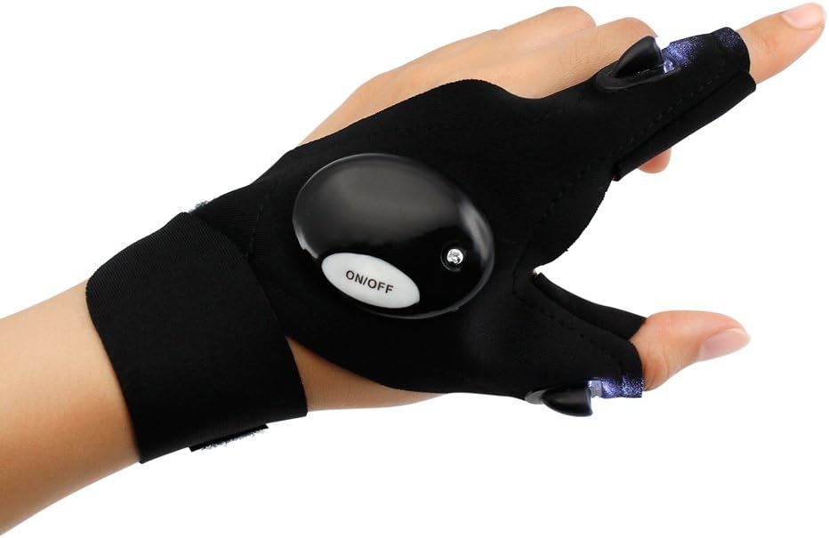 Oct17 LED Flashlight Cycling Gloves , 2 LED Flashlight Torch Magic Strap Glove , for Repairing and Working, Outdoor Activities, Rescue, Sporting, Fishing, Camping, Hiking, Handy Mechanic Tool