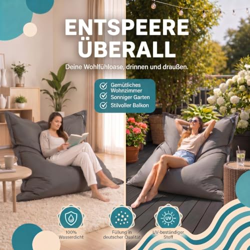 LAZY BAG Riesen-Sitzsack Classic XXL 140x180 cm | Sitzkissen 2-in-1 für relaxtes Sitzen & Liegen...