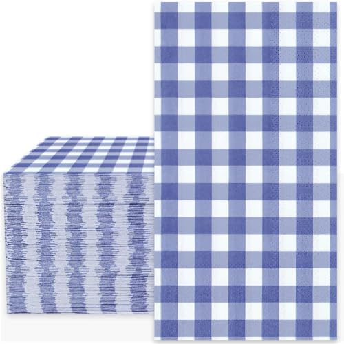 Whaline Navy Blue Guest Napkins Buffalo Plaid Disposable Paper Pack 3 Ply Wedding Dinner Hand Napkin Towel for Birthday Bride Shower Party Supplies Table Decorations, 80Pcs