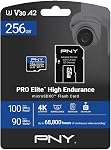 PNY 256GB PRO Elite™ High Endurance C10 U3 V30 A2 microSDXC – Up to 68.8K Continuous Recording Hours, Up to 100/90MB/s Read/Write, 4K UHD, Full HD, UHS-I, Surveillance, Home Security, Dash Cam