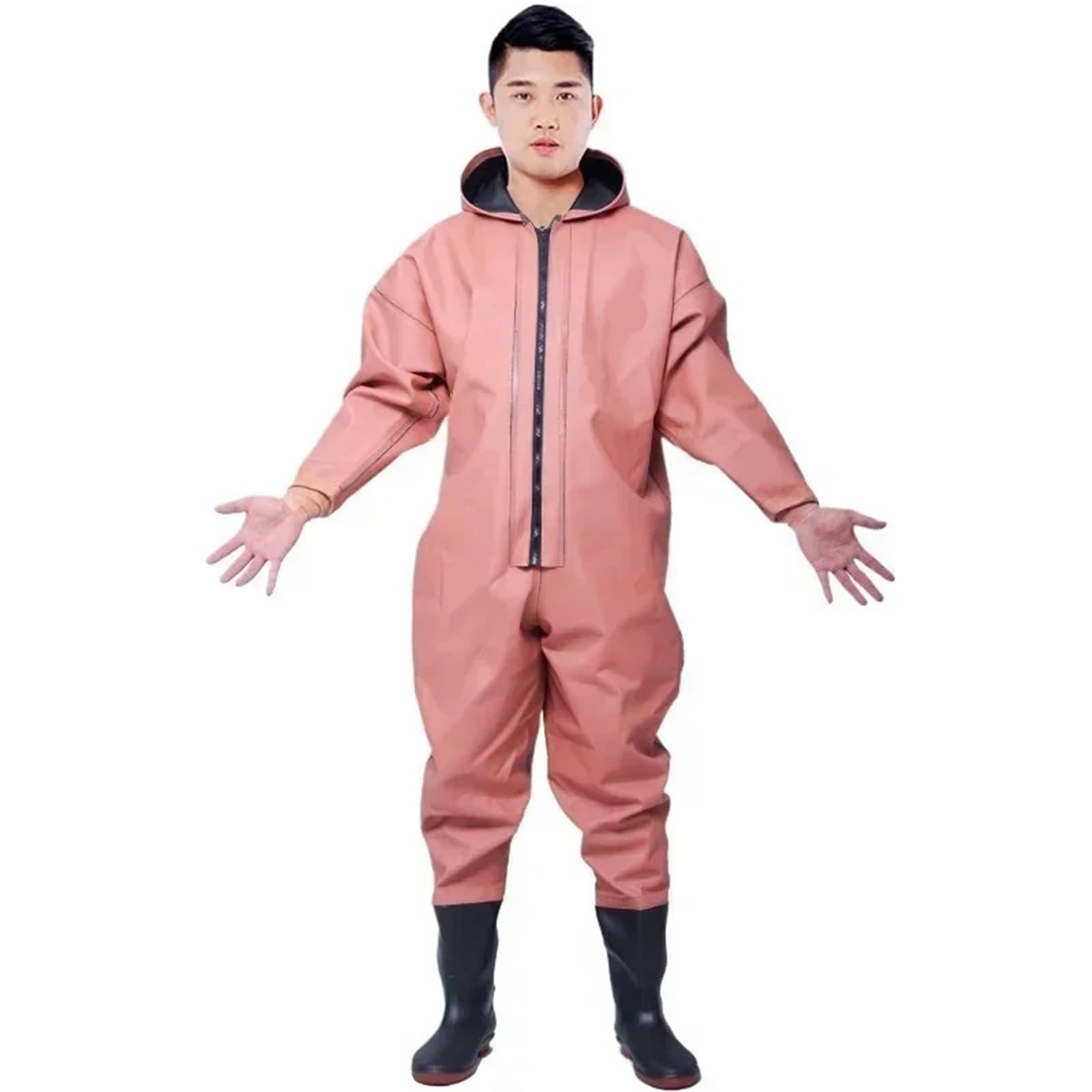 Wader da Pesca Integrali con Stivali (Suola Scolpita), Impermeabili e Traspiranti, Completi di Cappello Antipioggia e Guanti; Adatti A Uomo e Donna per attività All'aperto,Pink No Gloves,47