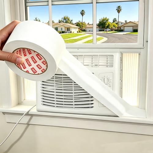SWRT White Window Weather Sealing Tape 2 in X 90 FT Summer Window Insulation Air Conditioner and AC Seal Self Adhesive Residue Free Blocks Hot Air Dust and Insects for Doors and Windows