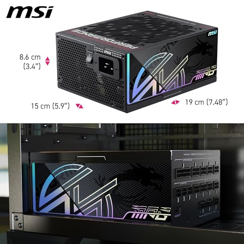 Image of MSI MPG Ai1300TS PCIE5, Fully Modular Gaming 1300W Power Supply, 80+ Titanium, Dual 12V-2x6 Cables, GPU Safeguard+, SiC MOSFETs, Fan Safeguard, ATX 3.1 & PCIe 5.1 Ready,12 Year Warranty