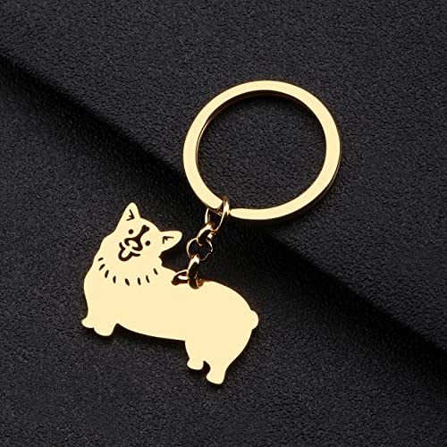 WEVENI Cute Dog Keychain18K Gold Plated Stainless Steel Key Chain Ring Accessories Charms Dog Lovers Gifts for Women Girls (Gold Plated Corgi)3