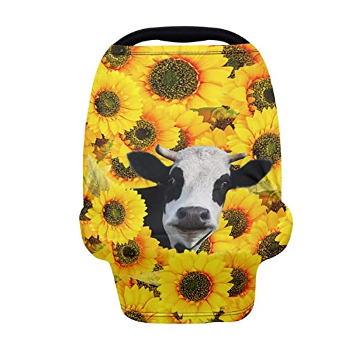 Image of Forchrinse Sunflower Cow Print Infant Nursing Cover Breastfeeding Scarf,Soft Car Seat Cover for Babies Infant Carseat Canopy Multi-Use Moms Scarf