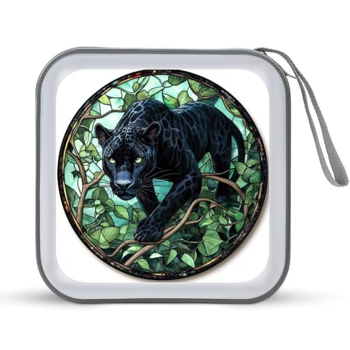 DuduYH Stained Glass Panther through Jungle CD Case DVD Storage Case Portable for Car Home Travel