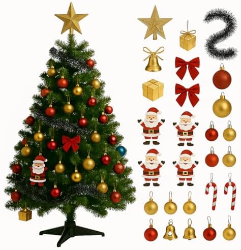 Árvore de Natal Completa, 90cm, Verde, 43 Enfeites Decorativos, B...