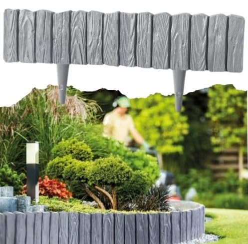 Image of Flexible Garden Edging for Flower Beds, Lawn, Patio & Pavement, Wood Effect, Weather-Resistant Plastic, Easy Install Border, No Digging, 2.3m/7.4ft (GREY)
