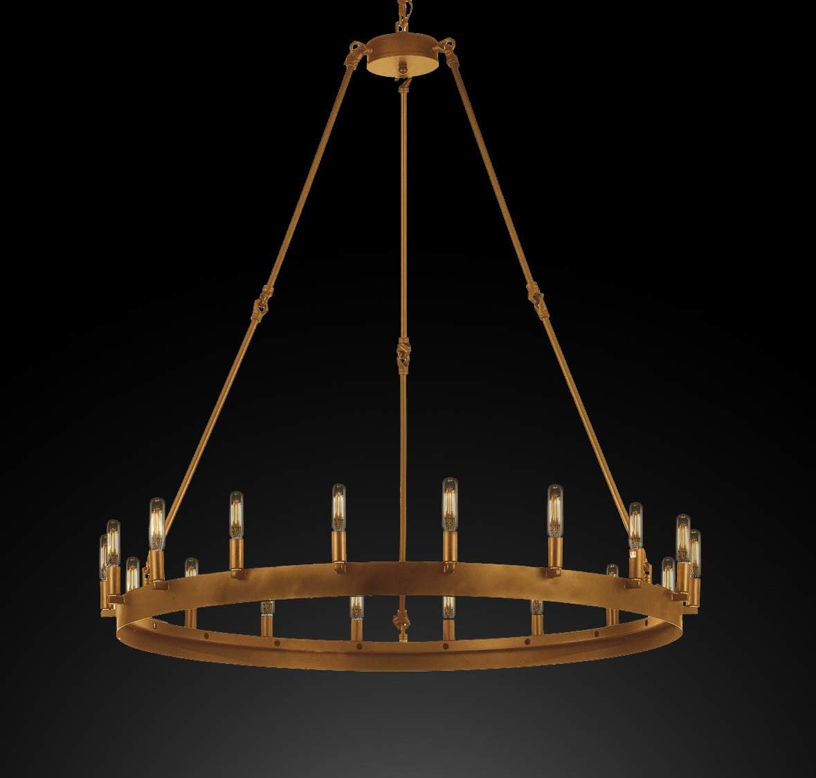 Wrought Iron Vintage Barn Metal Castile One Tier Chandelier Chandeliers Industrial Loft Rustic Lighting W 38” H 40”