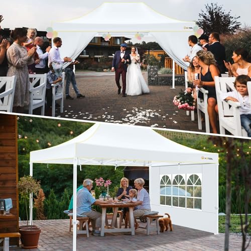 Image of HOTEEL 10x15 Heavy Duty Pop Up Canopy with Sidewalls, Party Tent with Roller Bag for Event Wedding, Upgraded Commercial Waterproof Instant Canopy, Thick Hexagonal Legs, UPF50+, White