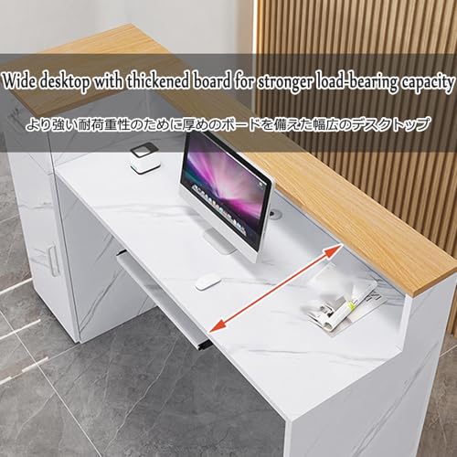 Generico Banco Reception Moderno, Elegante bancone da Ufficio con Finitura in Legno Effetto Marmo, Raffinato Tavolo di Vendita per Receptionist, Design Laterale Destro d
