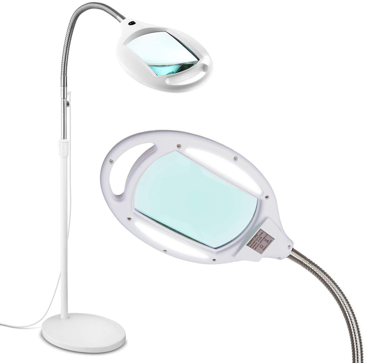 Lámpara De Pie con Lupa, Lupa De Página Completa, Lámpara De Pie con Lupa, Luz Led Brillante, Cuello Flexible, Soporte Regulable, Base Resistente. Tenlo En Cuenta.