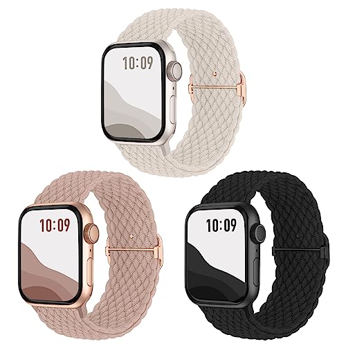Joehwerr Anti-Slip Braided Band 3-Pack Compatible for Apple Watch Straps 38mm 40mm 41mm 42mm 44mm 45mm 49mm Women, Adjustable Stretchy Elastic Replacement Strap for iWatch Ultra SE 8 7 6 5 4 3 2 1