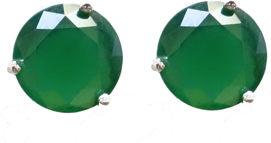 Simulated Emerald Gemstone 6 Mm Round Fashion Stud Earring for Women & Teens 925 Sterling Silver Plated Modern Classic Stud Earrings May Birthstone