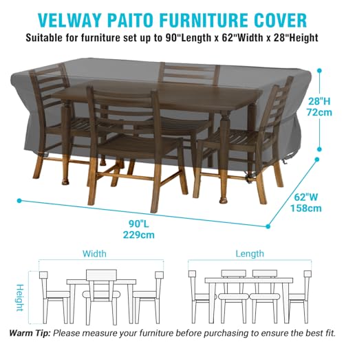 Housse de table de patio imperméable extérieure Velway rectangulaire