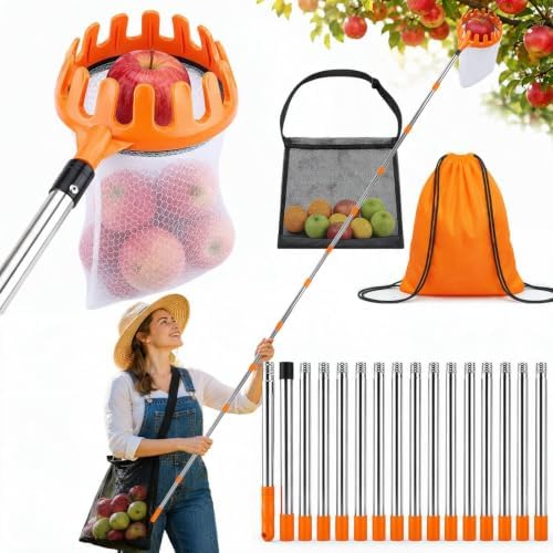 6.2M Obstpflücker mit Teleskopstiel Apfelpflücker Pflaumenpflücker Ø16 cm | Beobachtbar Apfelpflücker mit Teleskopstiel Kirschenpflücker Apfelsammler Pfirsich mit Obstnetzbeutel &