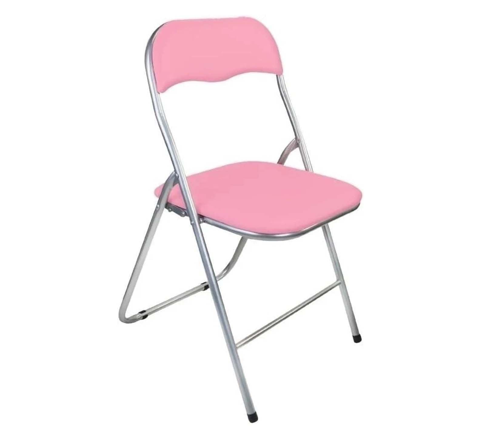 PREMZO Folding Chair Faux Leather Padded Seat Space Saving Lightweight Compact Foldable Desk Chair with Metal Frame Back Rest for Garden Home Party Office Dining (Pink)