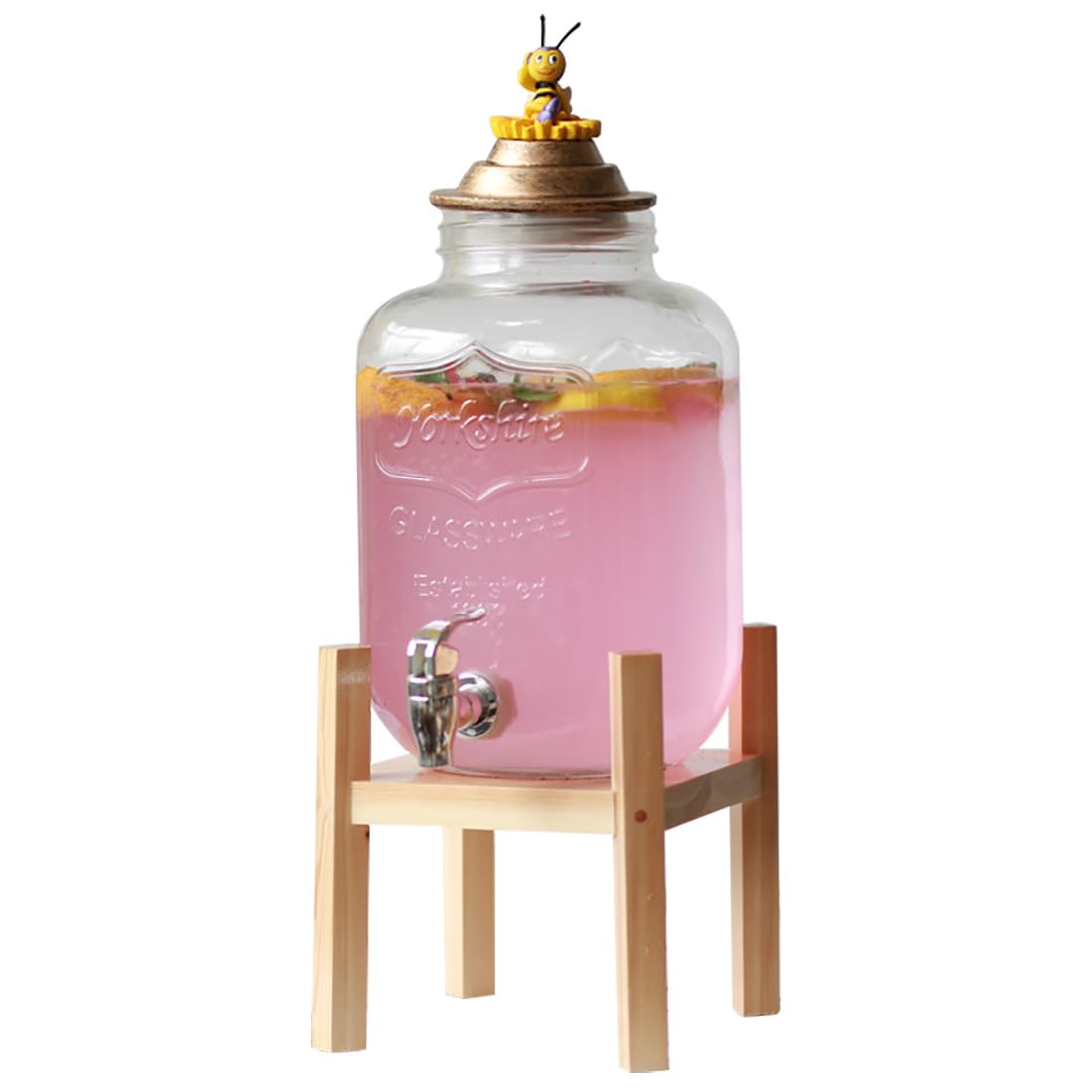 AYCDL Glass Mason Jar Drink Dispenser with Leak Free Spigot 5L Capacity, for Parties, Weddings, Catering Events Butterfly Design, Ideal for Cold Beverages,Bee-5L