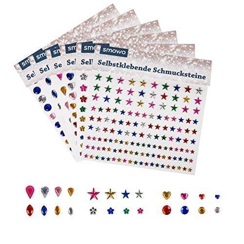 Smowo 900 Unidades Brillantes autoadhesivos  6 Designs  4 Tamaños  Joyas Piedras Juego Adhesivos  SS5 en diseños Diferentes de Formas para Manualidades