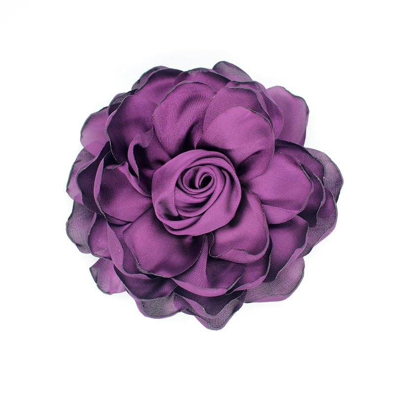 Image of Extra Large Satin Fabric Flower Brooch for Women Elegant Rose Camellia Floral Brooch Pin Handmade Big Satin Fabric Flower Statement Brooch Pin Vintage Clothing Hat Bag Accessories Christmas Wedding Bridal Birthday Jewelry