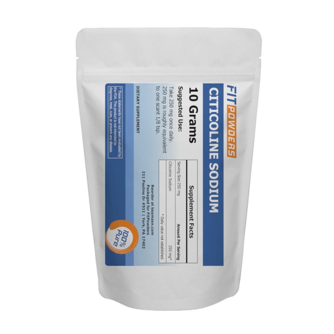 Citicoline Powder, CDP Choline Powder Pure with Scoop, Non-GMO, Cognitive Supplement for Memory and Learning (10 Grams)