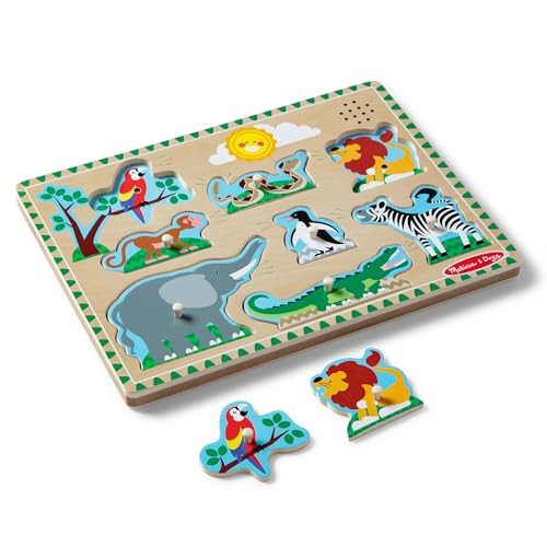 Image of Melissa & Doug Zoo Animals Sound Puzzle - 8-Piece Wooden Peg Puzzle with Light-Activated Sounds, Music Learning Toy for Toddlers and Preschoolers Ages 2+