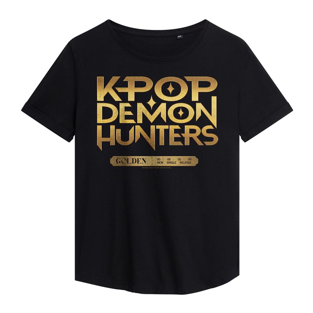 Kpop Demon Hunters Golden Tour Countdown Ladies Fashion T Shirt, Black, XX-Large