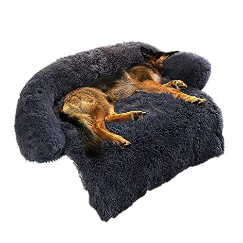 Calming Dog Bed Fluffy Plush Dog Mat For Furniture Protector With Removable Washable Cover For Large Medium Small Dogs And Cats (Large(45X37X6), Dark Grey) #TOP3