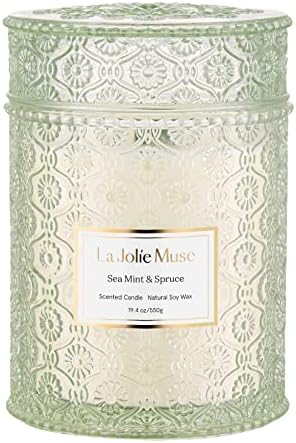LA JOLIE MUSE Sea Mint & Spruce Scented Candle, Large Jar Candle Gift, Candle Gift for Holiday, Wood Wick Candle, 19.4 oz