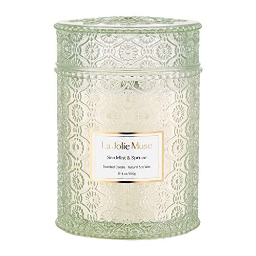 La Jolie Muse US09-CA-A106-MTLWA Sea Mint & Spruce Scented Candle, Peppermint Candle, Large Jar Candle Gift