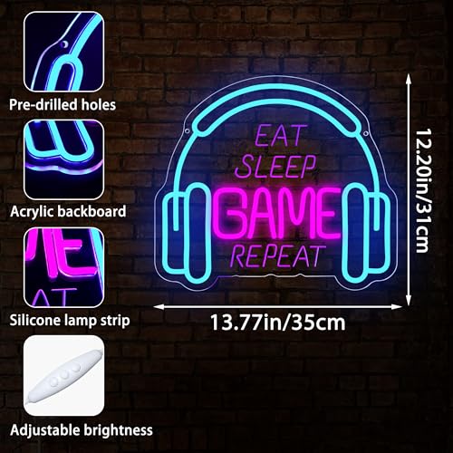 Image of Game Neon Signs for Wall Decor Gaming Lights Headset Gamer Room Decor Gaming LED Neon Light Sign Dimmable Game Wall Decor for Boys Bedroom Video Gaming Gifts for Gamers Teen Men Size 13.8*12.2in(P029)