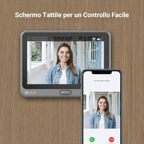 Campanello Digitale con Schermo Tattile a Colori da 4,3'' Videocitofono Senza Fili con Batteria Ricaricabile da 4600 mAh, Rilevamento del Movimento PIR, Audio Bidirezionale, Modello CP4 - Powerline - Immagine 1