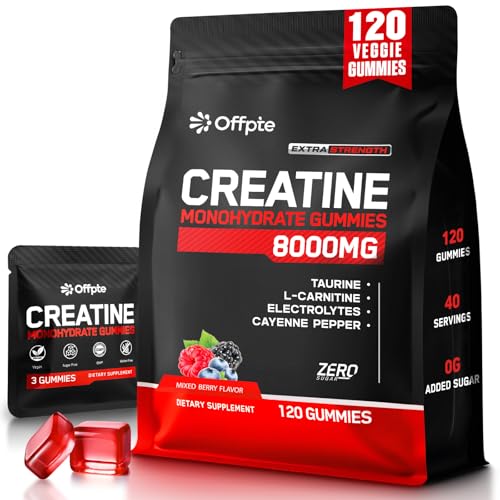 Creatine Monohydrate Gummies 120 Ct, 8000 MG Complex × 40 Packets with Taurine + L-Carnitine, Creatine Gummies for Men & Women Single-Serve Travel packs, Pre Workout for Muscle, Energy 0 Sugar Vegan