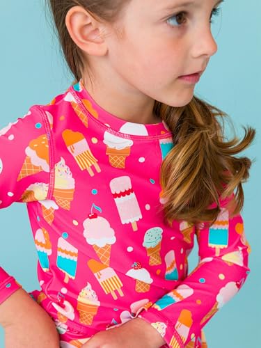 Image of RuffleButts Baby /Toddler Girls Long Sleeve Rash Guard UPF50+ Sun Protected Bikini Swimsuit