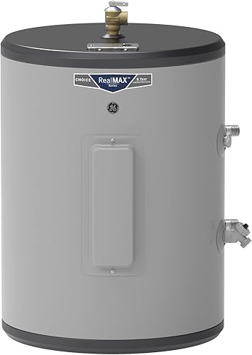 GE Appliances Calentador de agua eléctrico versátil de 18 galones con termostato ajustable y válvula de drenaje, Side Port Lowboy, punto de uso, 240
