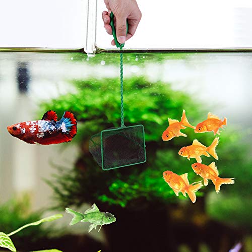 Image of Lpraer 4in 5in 6in Aquarium Fish Net Green Fine Mesh Nylon Net Collection with 11 inch Long Handle Square Quick Catch Fish Net for Fish Tank