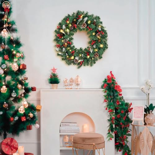 MACTING-24inch-Christmas-Wreaths-for-Front-Door8-Lighting-Mode-Artificial-Wreath-with-Lights-Battery-Operated-Indoor-Outdoor-Winter-Christmas-Wreaths-with-Red-Berries-Pine-Cones-and-Pine-Ornaments MACTING 24inch Christmas Wreaths for Front Door8 Lighting Mode Artificial Wreath with Lights Battery Operated Indoor Outdoor Winter Christmas Wreaths with Red Berries Pine Cones and Pine Ornaments