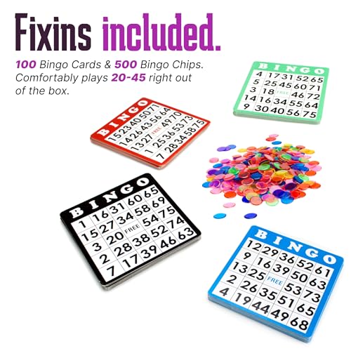 Royal Bingo Supplies Jumbo 12" Tall Bingo Game Set for Adults, Seniors, Family & Kids - 100 Cards 500 Chips 75 Balls, XL Roller Cage & Board – Image 4