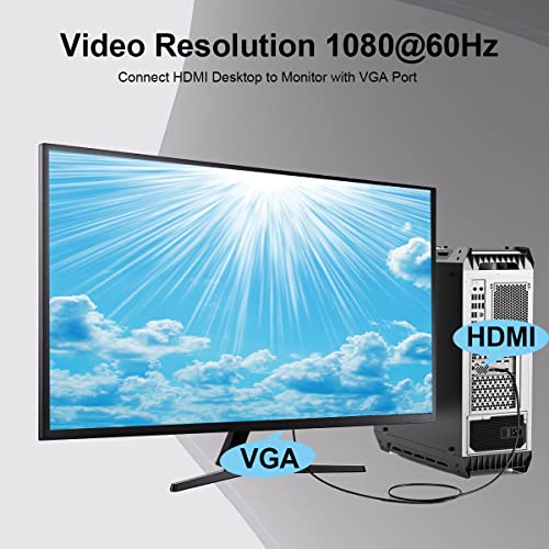 HDMI to VGA Cable Adapter, Gold-Plated, 6 Feet Male to MaleCord for Computer, Desktop, Laptop, PC, Monitor, Projector, HDTV, and More (NOT Bidirectional) -1.83M - Thumbnail 3